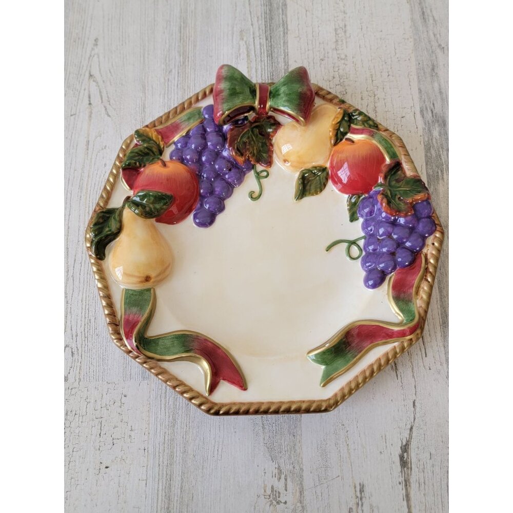 Season Bright fruit‎ plate bow vintage ceramic xmas home decor